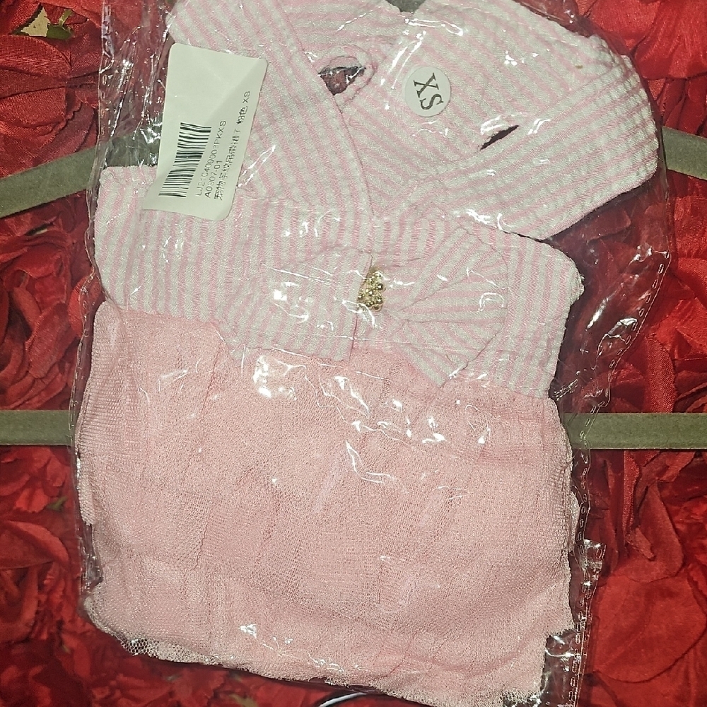 Dog Dress Pink & White Striped Tulle Button Snap Size Xsmall